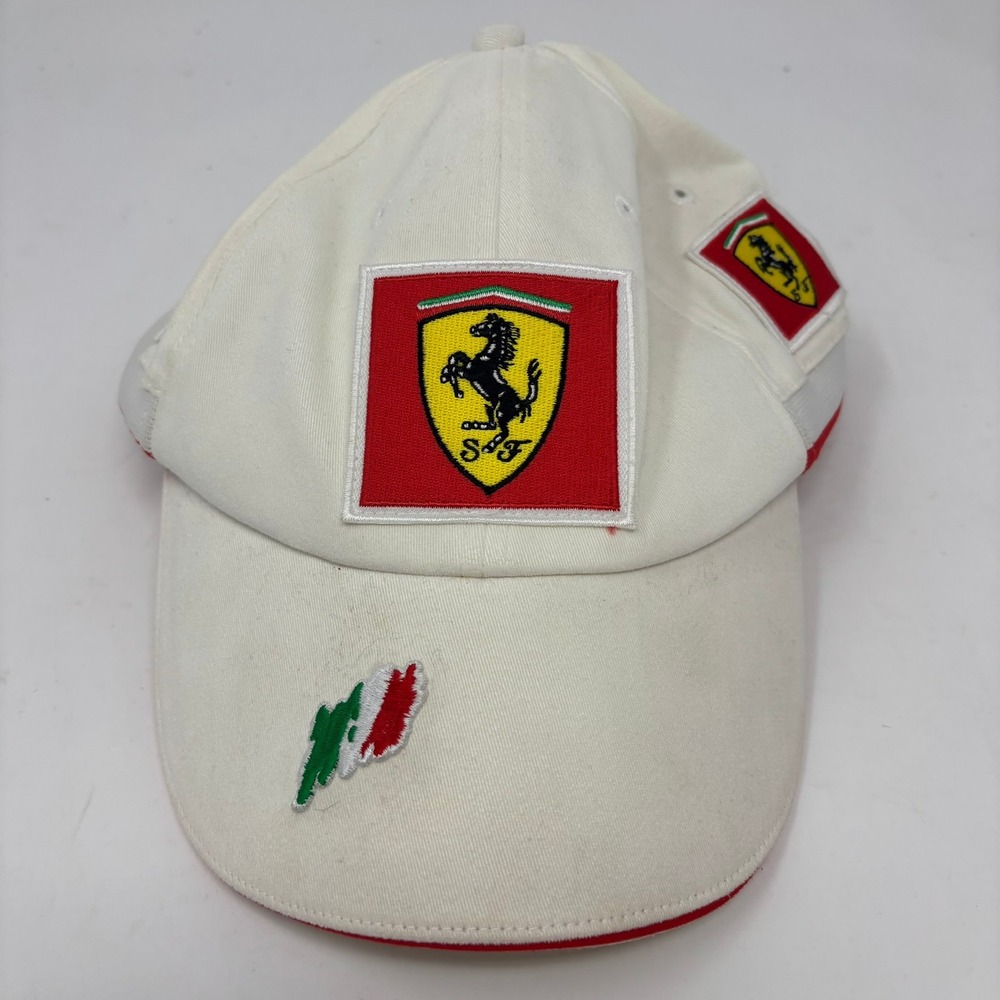 Scuderia Ferrari Hat Puma Mens S/M White Racing F1 Baseball Cap Italian Flag